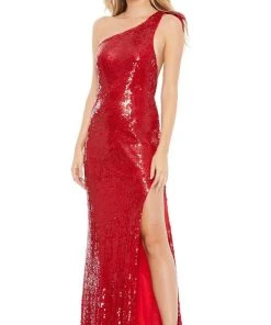 Mac Duggal - 93580 Sequined Asymmetric Sheath Dress With Slit