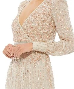 Mac Duggal - 93593 Sequined V Neck Midi Column Dress 9 Mac Duggal - 93593 Sequined V Neck Midi Column Dress