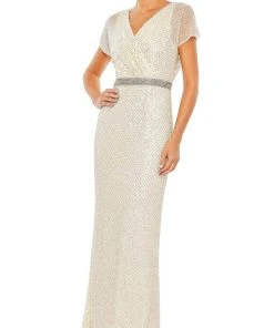 Mac Duggal 93678 - Beaded Short Sleeve Evening Gown