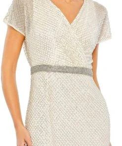 Mac Duggal 93678 - Beaded Short Sleeve Evening Gown