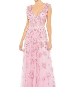 Mac Duggal - 93692 Deep V-Neck Floral Appliqued Gown 10 Mac Duggal - 93692 Deep V-Neck Floral Appliqued Gown
