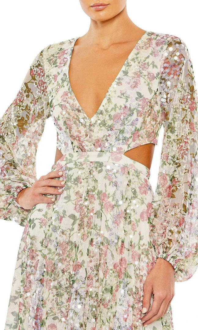 Mac Duggal 93746 - Bishop Sleeve Floral Chiffon Evening Dress 5 Mac Duggal 93746 - Bishop Sleeve Floral Chiffon Evening Dress