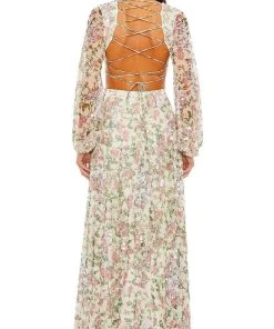 Mac Duggal 93746 - Bishop Sleeve Floral Chiffon Evening Dress 6 Mac Duggal 93746 - Bishop Sleeve Floral Chiffon Evening Dress