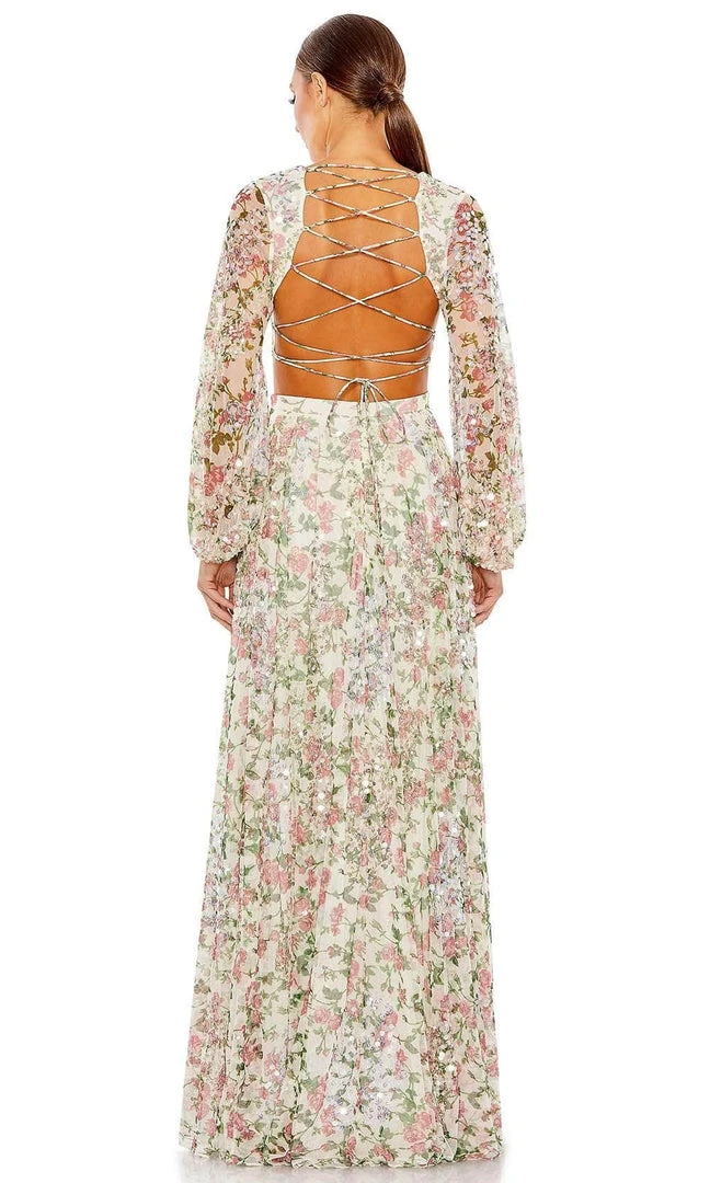 Mac Duggal 93746 - Bishop Sleeve Floral Chiffon Evening Dress 4 Mac Duggal 93746 - Bishop Sleeve Floral Chiffon Evening Dress