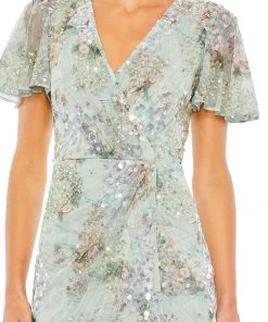 Mac Duggal 93749 - Floral Print V-Neck Evening Gown