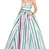 Mac Duggal Ballgowns - 40899H Stripe-Print Plunging Empire Ballgown 2 Mac Duggal Ballgowns - 40899H Stripe-Print Plunging Empire Ballgown