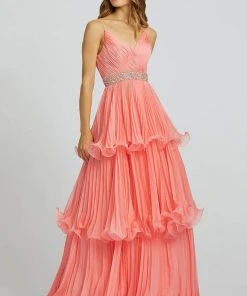 Mac Duggal Ballgowns - 48857H V Neck Beaded Waist Three-Tiered Gown 9 Mac Duggal Ballgowns - 48857H V Neck Beaded Waist Three-Tiered Gown