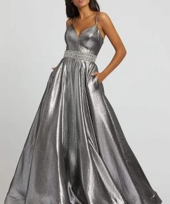 Mac Duggal Ballgowns - 48885H Sleeveless V Neck Jeweled Belt Ballgown