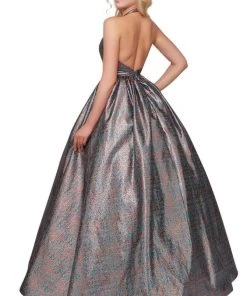 Mac Duggal Ballgowns - 66731H Two Tone Deep Halter V-neck Ballgown 7 Mac Duggal Ballgowns - 66731H Two Tone Deep Halter V-neck Ballgown