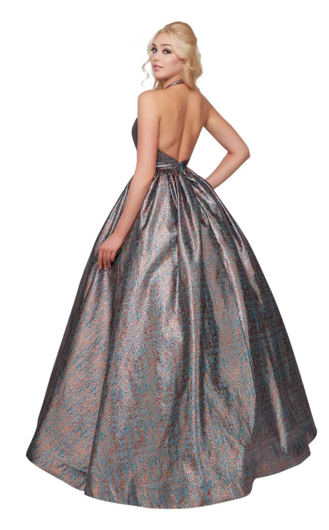 Mac Duggal Ballgowns - 66731H Two Tone Deep Halter V-neck Ballgown 5 Mac Duggal Ballgowns - 66731H Two Tone Deep Halter V-neck Ballgown