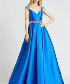 Mac Duggal Ballgowns - 67097H Crystal Beaded V Neck Satin Ballgown