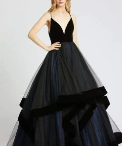 Mac Duggal Ballgowns - 67106H Deep V-neck Tiered Ballgown