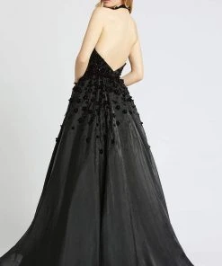 Mac Duggal Ballgowns - 67111H Beaded Floral Appliques Halter Neck Gown