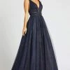 Mac Duggal Ballgowns - 67342H Deep V-neck Glittery Ballgown