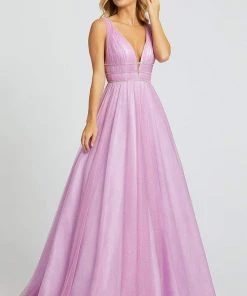 Mac Duggal Ballgowns - 67342H Deep V-neck Glittery Ballgown