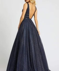 Mac Duggal Ballgowns - 67342H Deep V-neck Glittery Ballgown