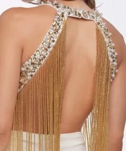 Mac Duggal Black White Red - 12168R Cascading Bead-Fringed Jumpsuit 11 Mac Duggal Black White Red - 12168R Cascading Bead-Fringed Jumpsuit