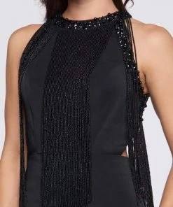 Mac Duggal Black White Red - 12168R Cascading Bead-Fringed Jumpsuit 9 Mac Duggal Black White Red - 12168R Cascading Bead-Fringed Jumpsuit