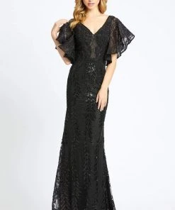 Mac Duggal Black White Red - 20103R Beaded Lace Mermaid Gown