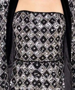 Mac Duggal Black White Red - 4639R Beaded Romper With Matching Jacket