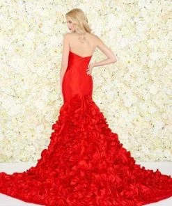 Mac Duggal Black White Red - 66581R Mikado Ruffled Mermaid Dress