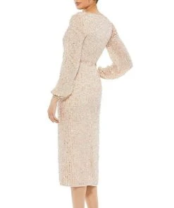 Mac Duggal Cocktail - 10764D Knee Length Sequined Sheath Dress