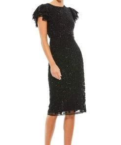 Mac Duggal Cocktail - 10827D Knee Length Flutter Sleeve Sequin Dress
