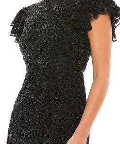 Mac Duggal Cocktail - 10827D Knee Length Flutter Sleeve Sequin Dress