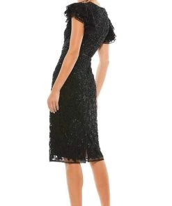 Mac Duggal Cocktail - 10827D Knee Length Flutter Sleeve Sequin Dress