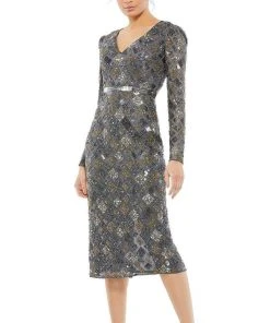 Mac Duggal Cocktail - 5472D Tea Length Geo-Beaded Dress