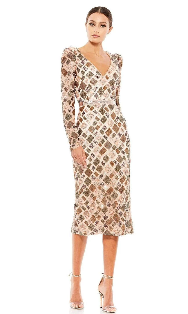 Mac Duggal Cocktail - 5472D Tea Length Geo-Beaded Dress 6 Mac Duggal Cocktail - 5472D Tea Length Geo-Beaded Dress