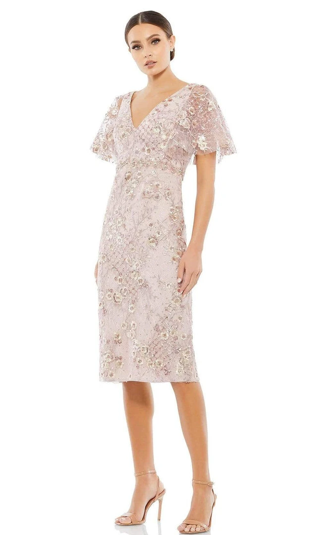 Mac Duggal Cocktail - 67909D Bell Sleeve Floral Midi Dress 3 Mac Duggal Cocktail - 67909D Bell Sleeve Floral Midi Dress