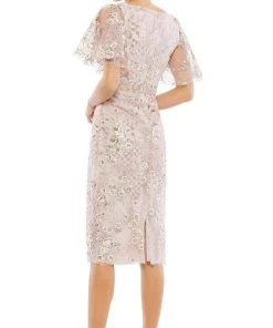 Mac Duggal Cocktail - 67909D Bell Sleeve Floral Midi Dress 6 Mac Duggal Cocktail - 67909D Bell Sleeve Floral Midi Dress