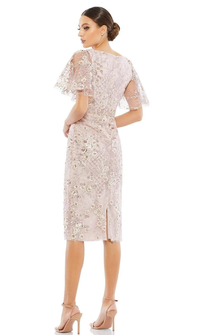 Mac Duggal Cocktail - 67909D Bell Sleeve Floral Midi Dress 4 Mac Duggal Cocktail - 67909D Bell Sleeve Floral Midi Dress