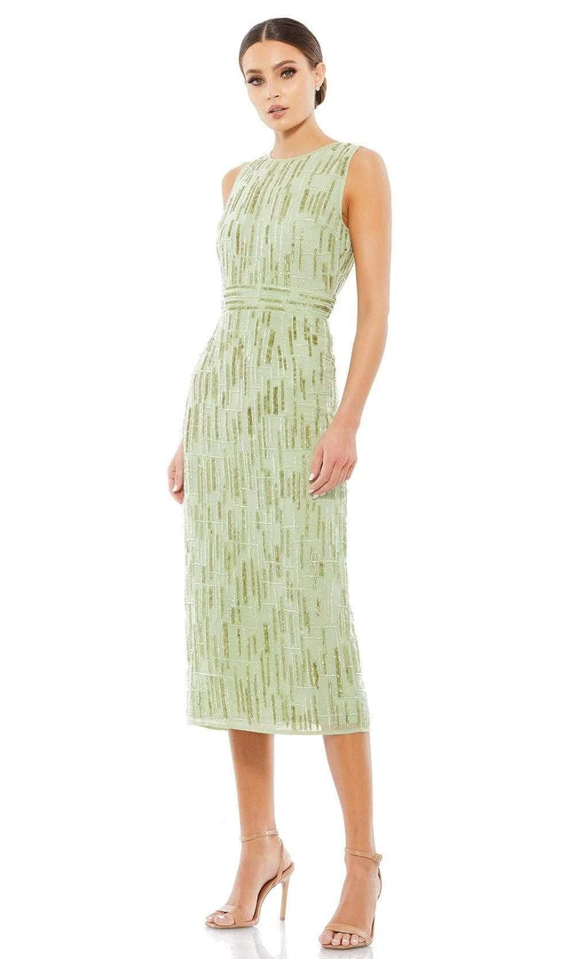 Mac Duggal Cocktail - 93597D Tea Length Geometric Beaded Dress 3 Mac Duggal Cocktail - 93597D Tea Length Geometric Beaded Dress