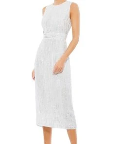 Mac Duggal Cocktail - 93597D Tea Length Geometric Beaded Dress 14 Mac Duggal Cocktail - 93597D Tea Length Geometric Beaded Dress