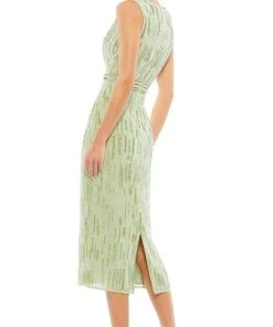 Mac Duggal Cocktail - 93597D Tea Length Geometric Beaded Dress 12 Mac Duggal Cocktail - 93597D Tea Length Geometric Beaded Dress