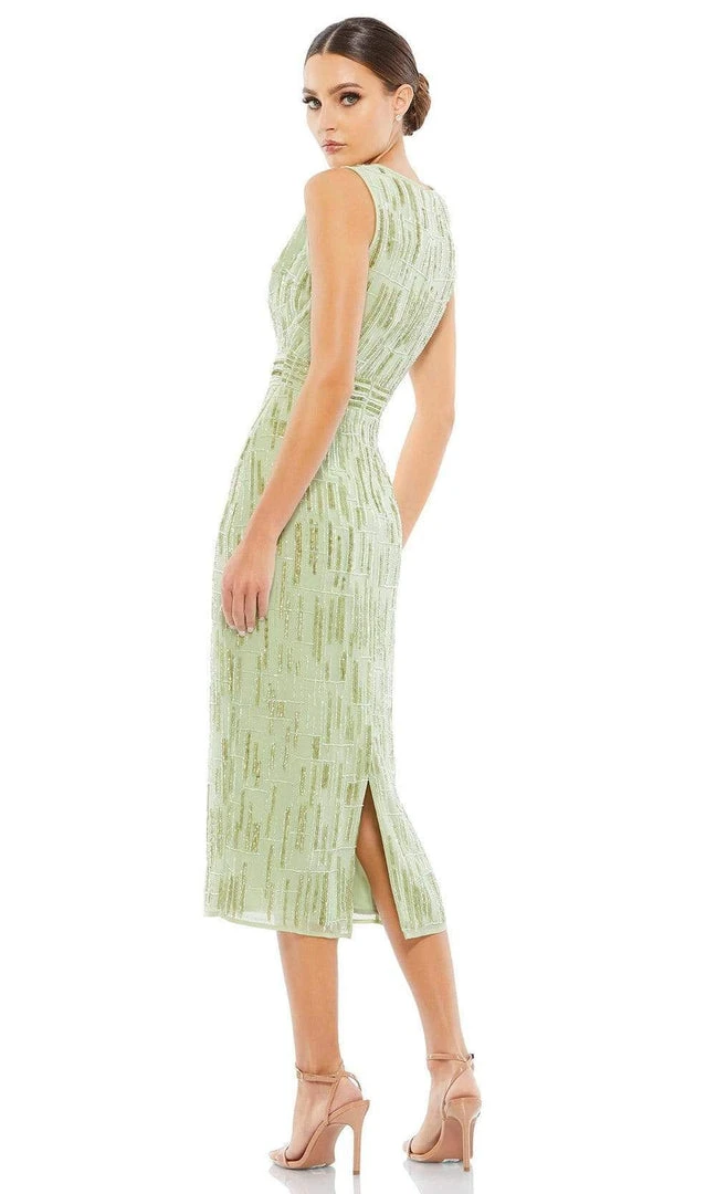 Mac Duggal Cocktail - 93597D Tea Length Geometric Beaded Dress 4 Mac Duggal Cocktail - 93597D Tea Length Geometric Beaded Dress