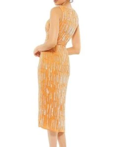 Mac Duggal Cocktail - 93597D Tea Length Geometric Beaded Dress 18 Mac Duggal Cocktail - 93597D Tea Length Geometric Beaded Dress