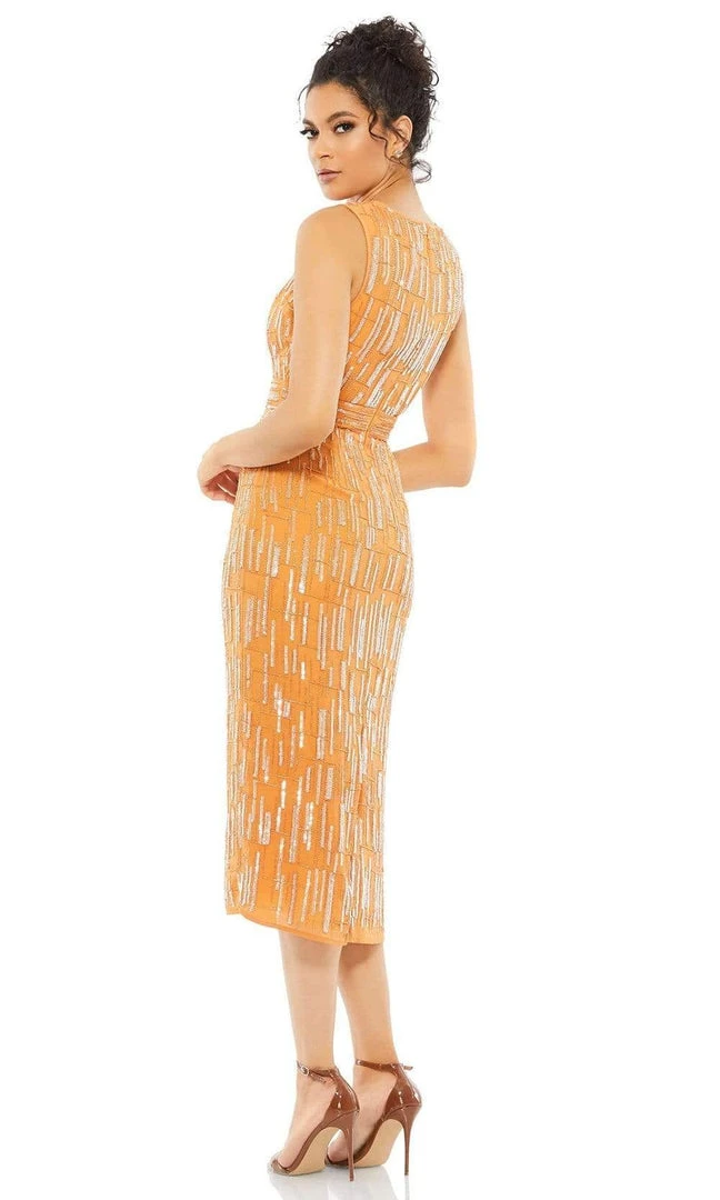 Mac Duggal Cocktail - 93597D Tea Length Geometric Beaded Dress 10 Mac Duggal Cocktail - 93597D Tea Length Geometric Beaded Dress