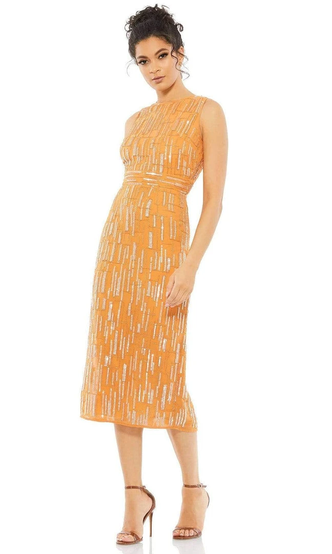 Mac Duggal Cocktail - 93597D Tea Length Geometric Beaded Dress 9 Mac Duggal Cocktail - 93597D Tea Length Geometric Beaded Dress