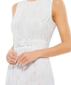 Mac Duggal Cocktail - 93597D Tea Length Geometric Beaded Dress 16 Mac Duggal Cocktail - 93597D Tea Length Geometric Beaded Dress