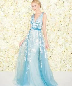 Mac Duggal Couture - 20110D Floral Embroidered Plunging V-neck Dress