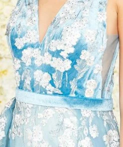 Mac Duggal Couture - 20110D Floral Embroidered Plunging V-neck Dress