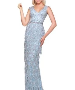 Mac Duggal Couture - 4726D Beaded V-Neck Fringed Evening Dress