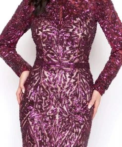Mac Duggal Couture - 4729D Sequined High Neck Long Sleeves Gown