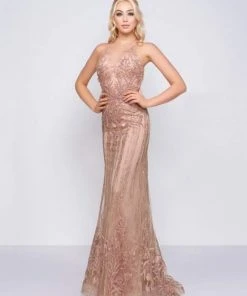 Mac Duggal Couture - 50512D Applique Illusion Halter Trumpet Dress