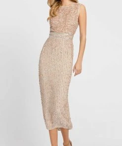 Mac Duggal Evening - 10509D Embellished Scoop Neck Tea Length Dress