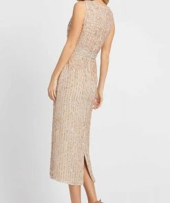 Mac Duggal Evening - 10509D Embellished Scoop Neck Tea Length Dress