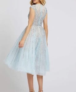 Mac Duggal Evening - 11112D Beaded Lace Tea Length A-line Dress